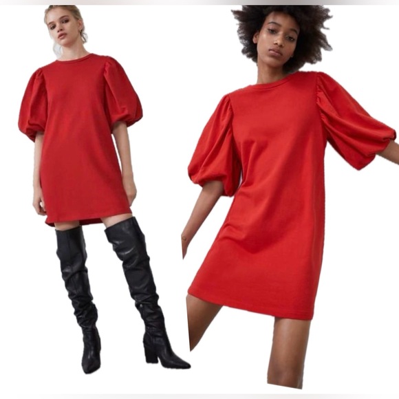 🔴SOLD Host pick!! Zara Puff Sleeve Oversized Mini Dress - Black - Size Small - Picture 6 of 6